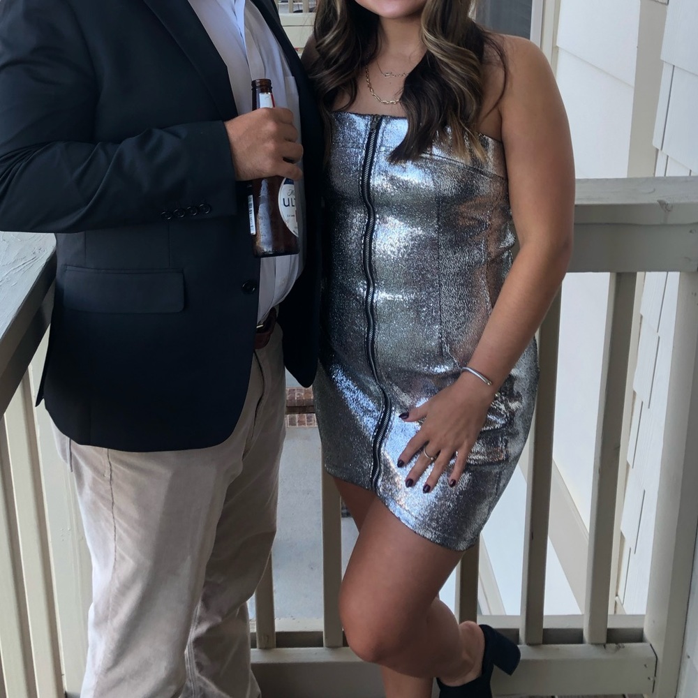 Revolve Strapless Silver Metallic Dress